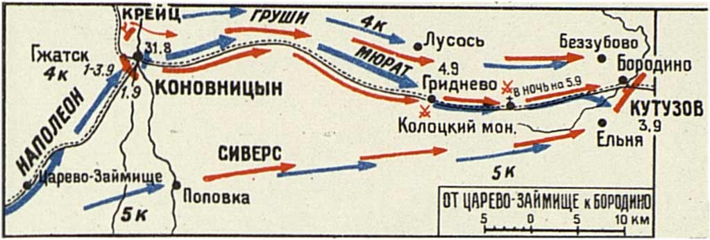 Схема движения войск от Царево-Займище к Бородино. Схема движения войск от Царево-Займище к Бородино.